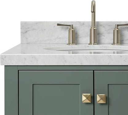ARIEL Cambridge 72-inch Bathroom Vanity with Sink,Solid Wood, 1.5-inch Italian Carrara Marble Countertop, Double Oval Porcelain Sink, 4 Soft Closing Doors, 6 Dovetail Drawers, Vintage Green