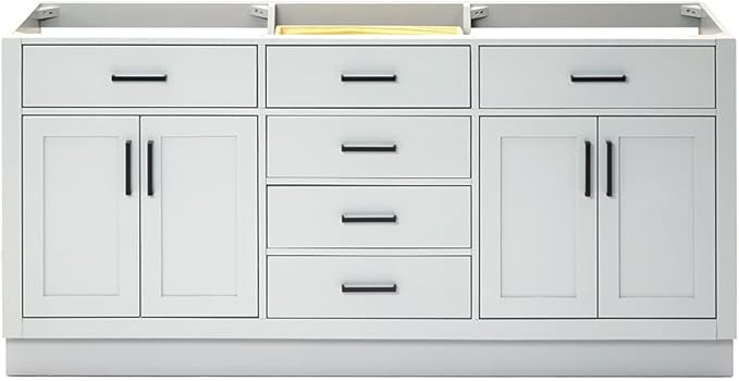 ARIEL Hepburn 72-inch Bathroom Vanity Base Cabinet,Solid Wood, 4 Soft Closing Doors, 6 Dovetail Drawers, Grey