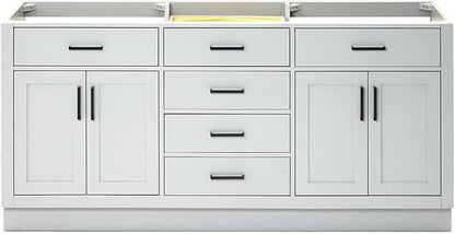 ARIEL Hepburn 72-inch Bathroom Vanity Base Cabinet,Solid Wood, 4 Soft Closing Doors, 6 Dovetail Drawers, Grey