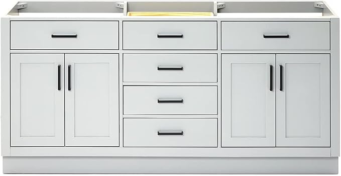 ARIEL Hepburn 72-inch Bathroom Vanity Base Cabinet,Solid Wood, 4 Soft Closing Doors, 6 Dovetail Drawers, Grey