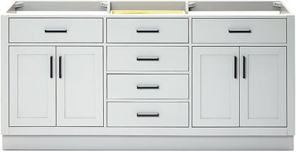 ARIEL Hepburn 72-inch Bathroom Vanity Base Cabinet,Solid Wood, 4 Soft Closing Doors, 6 Dovetail Drawers, Grey