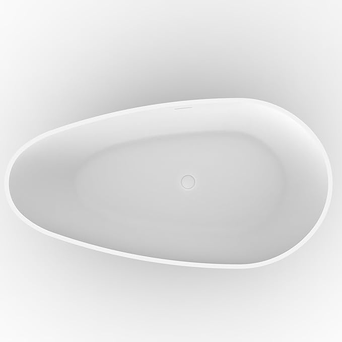 67" Freestanding Bathtub, Solid Surface Soaking Tub - Oval Egg Shell Stone Resin with Pop-Up Drain & Overflow, CUPC Certified Matte White Deep Soaking Tub with Ergonomic Design for Luxury Bathroom