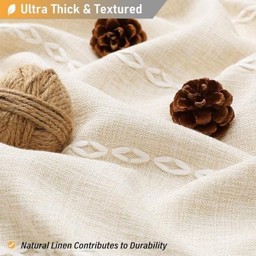 BTTN 72 x 80 Boho Linen Heavy Duty Cloth Shower Curtain Set, Cream/Beige