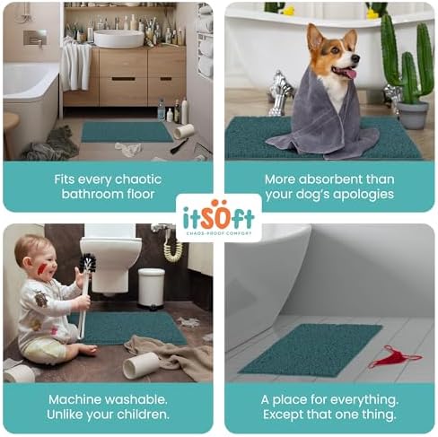 Chenille Bath Mats 34"x21", Plush Absorbent Bath Mats Quick Dry, Soft & Machine Washable, Non Slip Carpet for Bathroom, Thick Bathroom Rugs, Shower Restroom Rug Mat, Alfombras De Bano, Bathrugs
