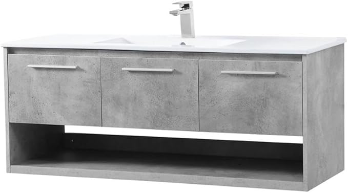 Elegant Decor Kasper 48" Single Porcelain Top Floating Bathroom Vanity in Gray