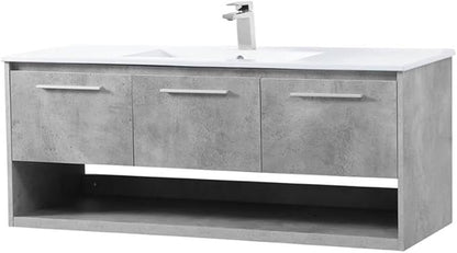 Elegant Decor Kasper 48" Single Porcelain Top Floating Bathroom Vanity in Gray