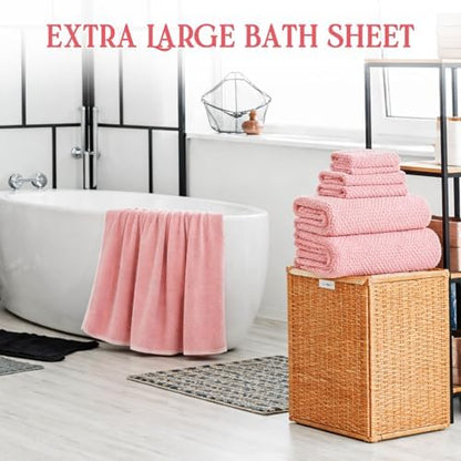 Peryiter 6 Pcs Bath Towel Set, Oversized Bath Sheet for Adults, Pink