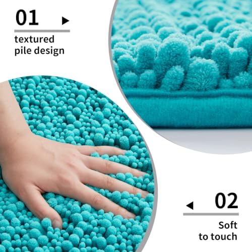 Disolla Teal Bathroom Rug 24x44 Inch - Thick Chenille Bath Mat, Large Shaggy Plush Absorbent Rug, Non-Slip Machine Washable Floor Mat for Double Vanity