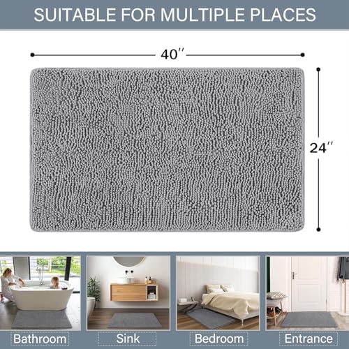 LOCHAS Luxury Bathroom Rug Shaggy Bath Mat 24 x 40 Inch, Gray