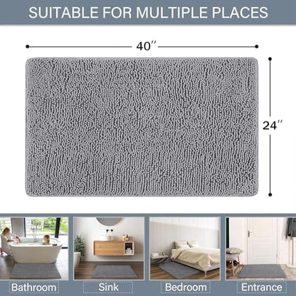 LOCHAS Luxury Bathroom Rug Shaggy Bath Mat 24 x 40 Inch, Gray