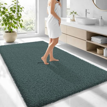 OLANLY Microfiber Large Bathroom Rugs 70x46, Soft Bath Mat, Blackish Green