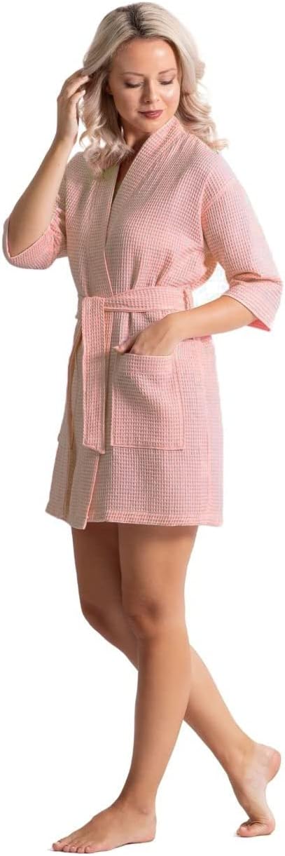 Lightweight Waffle Knit Bath, Spa & Bridesmaids Kimono Short Robes for Women - Quick Dry & Soft