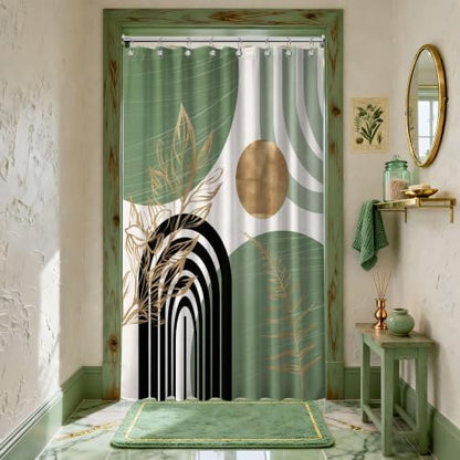 Sage Green and Gold Stall Shower Curtain, 48X72 in Narrow Small