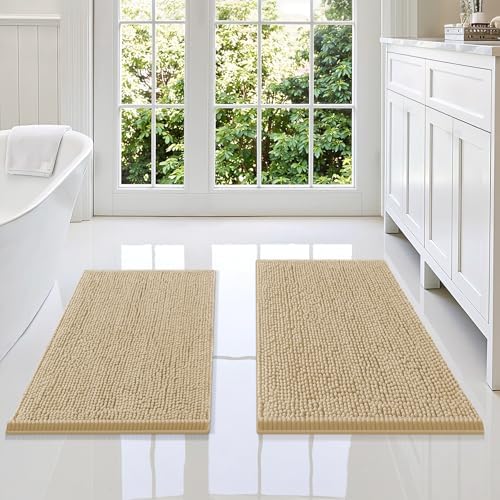 Smiry Chenille Bathroom Rugs Sets 2 Piece (34x21+30x20, Beige)