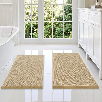 Smiry Chenille Bathroom Rugs Sets 2 Piece (34x21+30x20, Beige)