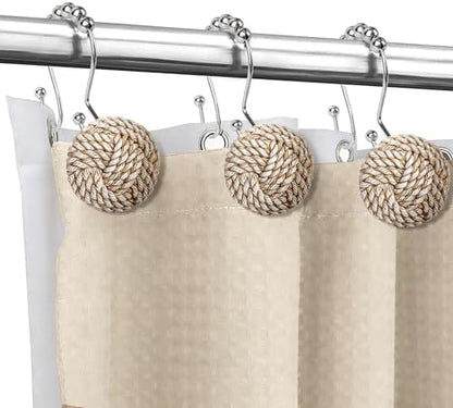 Sunlit Boho Knots Double Shower Curtain Hooks, Home Decorative Shower Curtain Rings for Bathroom, Seaside Nautical Shower Curtain Hangers Bathroom Accessories, Set of 12