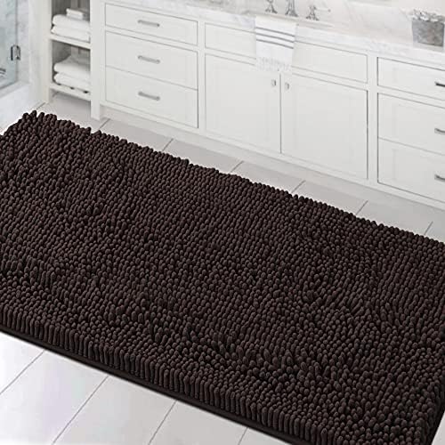 H.VERSAILTEX Bathroom Rugs Bath Mats Non Slip Luxury Chenille Bathroom Runner Rug 24x47 Extra Soft and Absorbent Shaggy Rugs Dry Fast Plush Area Carpet Mats for Bath Room, Tub - Chocolate