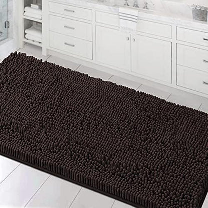 H.VERSAILTEX Bathroom Rugs Bath Mats Non Slip Luxury Chenille Bathroom Runner Rug 24x47 Extra Soft and Absorbent Shaggy Rugs Dry Fast Plush Area Carpet Mats for Bath Room, Tub - Chocolate