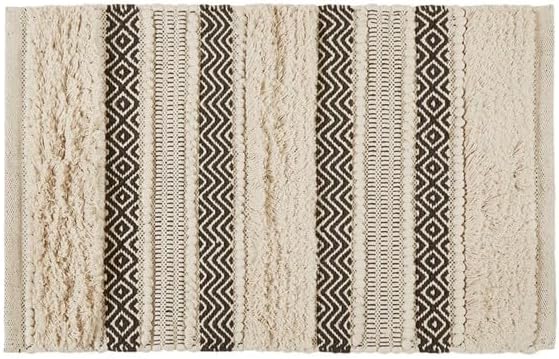 INK+IVY Bath Rug Hand-Woven Texture Shaggy Striped Soft & Water Absorbent, Boho Bathroom Décor Bath-Mats, Non-Slip Absorbent Quick Dry Mats for Tub, Shower Room, Asher, 20x32, Black 1 Piece