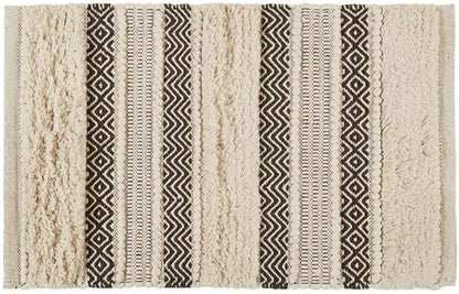 INK+IVY Bath Rug Hand-Woven Texture Shaggy Striped Soft & Water Absorbent, Boho Bathroom Décor Bath-Mats, Non-Slip Absorbent Quick Dry Mats for Tub, Shower Room, Asher, 20x32, Black 1 Piece