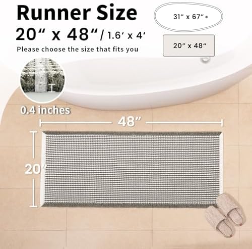 Waffle Bath Mat, Boho Bathroom Rugs Non Slip Washable, 20" x 48"