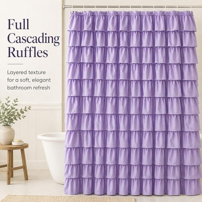 Purple Ruffle Shower Curtain for Bathroom, 72 x 84 inch, 1 Panel