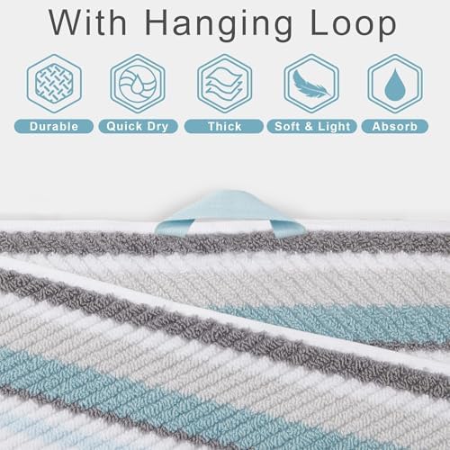VOOVA & MOVAS Aqua Bath Towels 4 Pack, 100% Cotton, 28x52 in, Striped