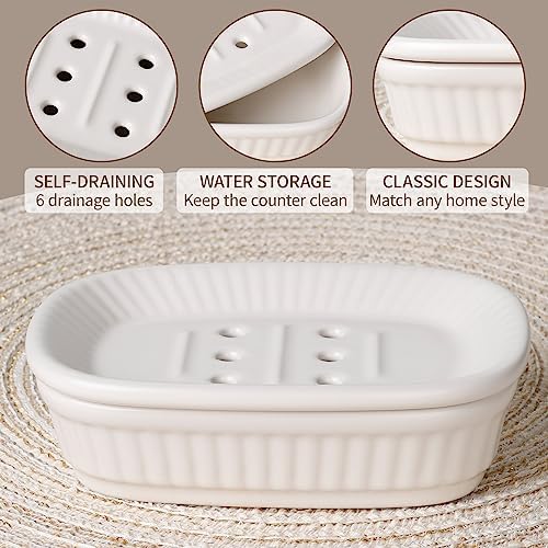 White Bathroom Accessory Set 5PCS, Ceramic Bathroom Accessories Set, Classic Design Bathroom Accessories Sets Complete, Home Apartment Modern Bathroom Decor Vanity Countertop, ANTIS'S HOME