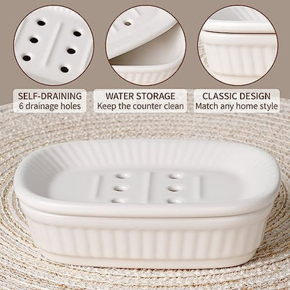 White Bathroom Accessory Set 5PCS, Ceramic Bathroom Accessories Set, Classic Design Bathroom Accessories Sets Complete, Home Apartment Modern Bathroom Decor Vanity Countertop, ANTIS'S HOME