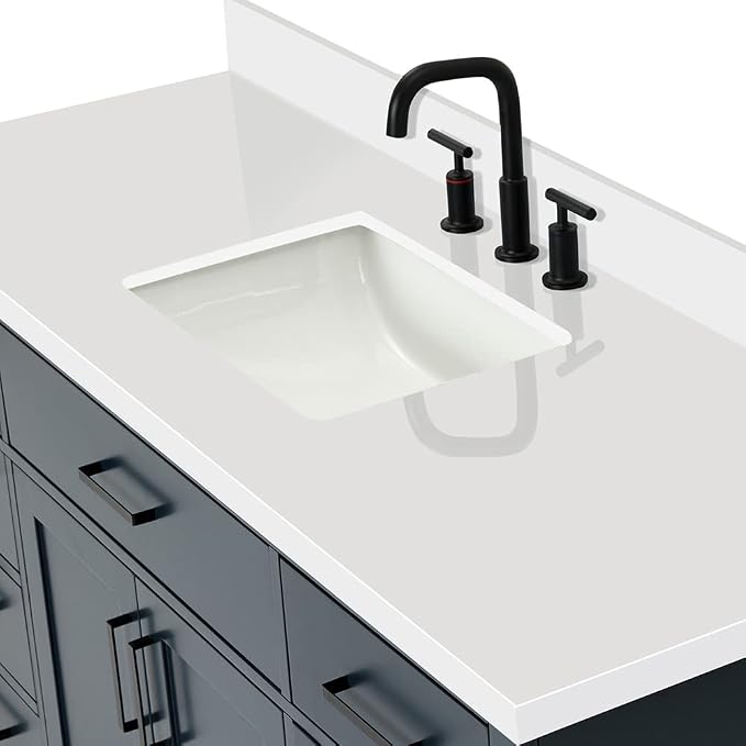 ARIEL Hepburn 60-inch Bathroom Vanity with Sink,Solid Wood, 1.5-inch Pure White Quartz Countertop, Single Rectangular Porcelain Sink, 2 Soft Closing Doors, 9 Dovetail Drawers, Midnight Blue
