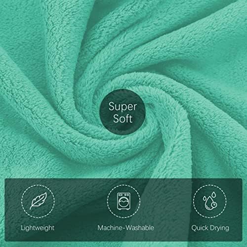 TENSTARS Luxury Silk Hemming Towel Set - Light Thin Quick Drying - 2 Bath Towels 2 Hand Towels 2 Washcloths - Ultra Soft Microfiber Towel for Bath Fitness, Sports, Yoga, Travel (Aqua Green, 6 Pieces)