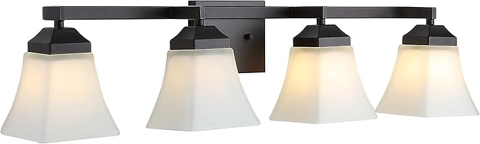 JONATHAN Y 33" Oil Rubbed Bronze Modern Cottage LED Vanity Light Wall Sconce, Farmhouse Wall Lamp for Bathroom Mirror Kitchen, White Glass Shade, LED Bulb Included (JYL7525A)