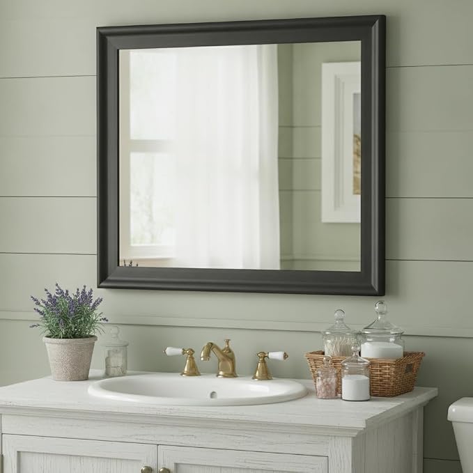 CULER Black Wall Mirror for Bathroom,Rectangle Rustic 24 x 32 inch | Hanging Vanity Mirrors for Living Room,Bedroom,Entryway
