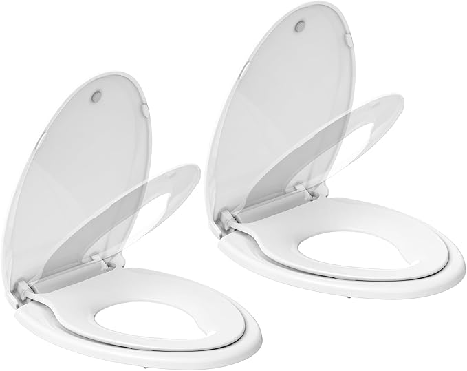 2-Pack Elongated Toilet Seats with Built-In Potty Training, Adult and Child Design with Soft Quiet Close and Non-Slip Features, Magnetic Kids Seat and Cover, White Color for Elongated/Oval Toilets