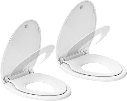 2-Pack Elongated Toilet Seats with Built-In Potty Training, Adult and Child Design with Soft Quiet Close and Non-Slip Features, Magnetic Kids Seat and Cover, White Color for Elongated/Oval Toilets