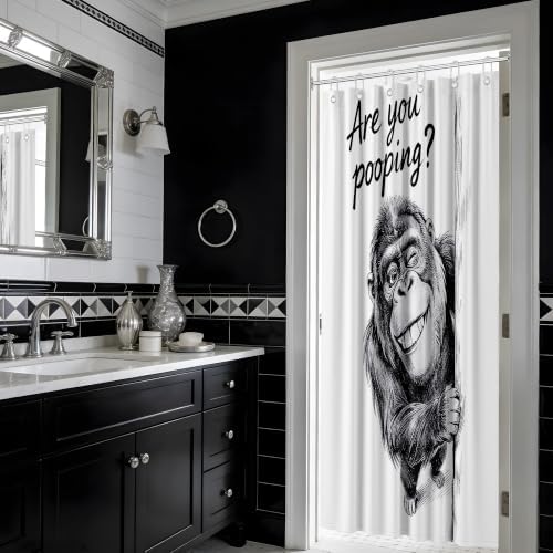 Small Stall Shower Curtain Rv Black and White Monkey, 48 x 72 Inchs