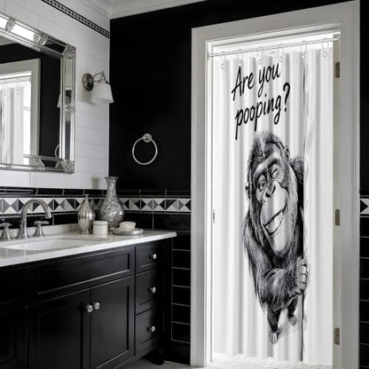 Small Stall Shower Curtain Rv Black and White Monkey, 48 x 72 Inchs