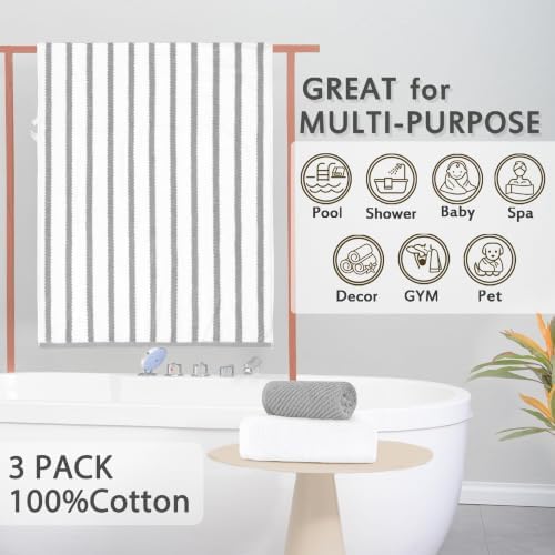 VOOVA & MOVAS Stripe 3PC Towel Set, 100% Cotton, Grey