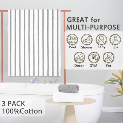 VOOVA & MOVAS Stripe 3PC Towel Set, 100% Cotton, Grey