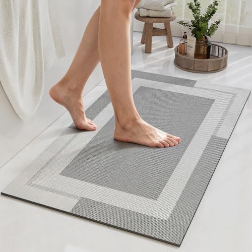 YDKGL Non Slip Bath Mat Thin Bathroom Rugs Fit Under Door Grey 16"x 24"
