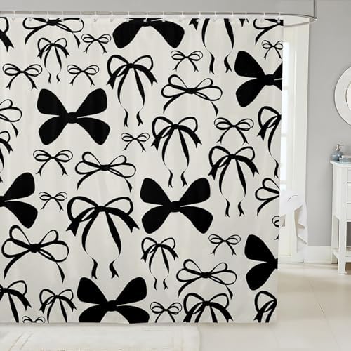 jejeloiu Cute Bowknot Shower Curtain for Bathroom Decor 72"x78" Gray Girls Bow Black Leopard Bath Curtain Kawaii Bathroom Accessories Waterproof Polyester Fabric for Stalls Bathtubs Princess Decor