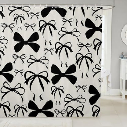 jejeloiu Cute Bowknot Shower Curtain for Bathroom Decor 72"x78" Gray Girls Bow Black Leopard Bath Curtain Kawaii Bathroom Accessories Waterproof Polyester Fabric for Stalls Bathtubs Princess Decor