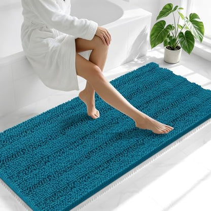 Smiry Thick Chenille Bathroom Runner Rugs 59x24, Bath Mat, Peacock Blue