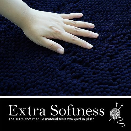 Bathroom Rugs Chenille Bath mat 2 Piece Set, Super Absorbent, Strong PVC Non Slip Backing, Bath mats for Bathroom, Plush Shaggy, Thick, Machine Washable, Bathtub, Toilet.(Navy Blue)