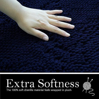 Bathroom Rugs Chenille Bath mat 2 Piece Set, Super Absorbent, Strong PVC Non Slip Backing, Bath mats for Bathroom, Plush Shaggy, Thick, Machine Washable, Bathtub, Toilet.(Navy Blue)