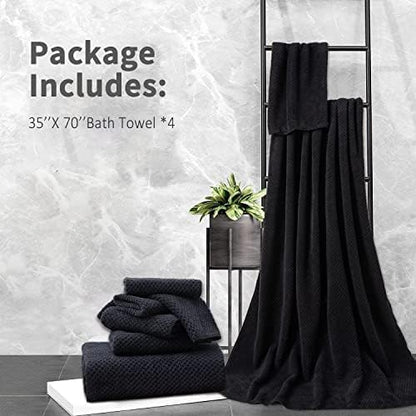 Extra Large Bath Towel Set of 4 (35"x70"),Oversized Bath Sheet Super Soft Highly Absorbent Jumbo Bathroom Towel Set Microfibers Quick Dry Shower Towel for Hotel,Bathroom,Guest,Spa,Gym (Black)