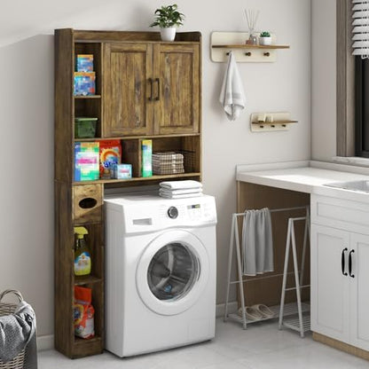 Vabches Farmhouse Over The Toilet Storage Cabinet with Barn Door, Brown