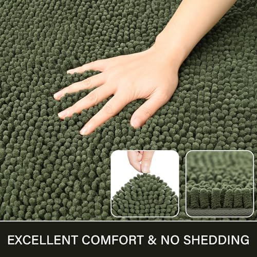 LOCHAS Luxury Bathroom Rug Shaggy Bath Mat 24 x 80 Inch, Olive Green