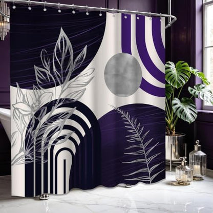 Dark Purple and Grey Shower Curtain, 72x72 in, Mid Century Modern Plum