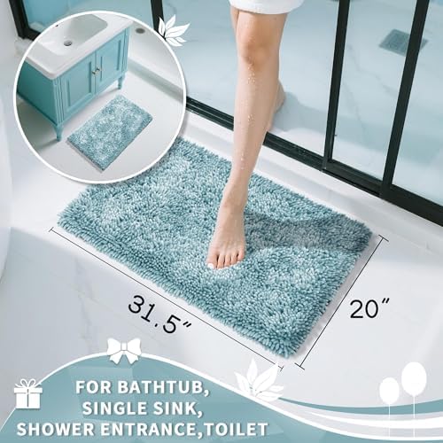 Yimobra Chenille Bathroom Rugs Non Slip, Extra Thick Soft Absorbent Bath Rug 31.5x20 Inch, Machine Washable Quick Dry Bath Mat for Bathroom Floor, Tub and Shower, Home Decor Accessories, Greyish Blue